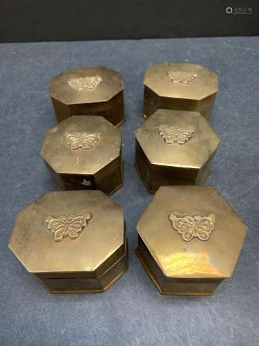 Lot of six vintage brass boxes - AS IS