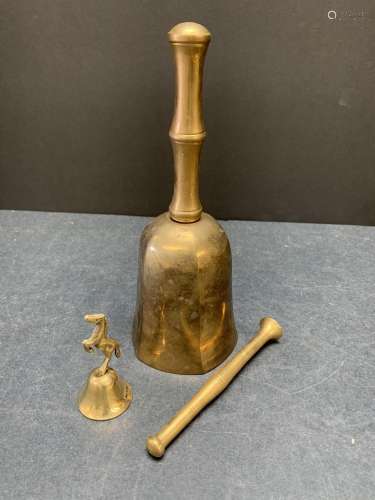 Lot of three vintage brass items - bell - AS IS