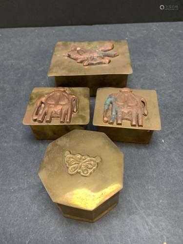 Lot of four vintage brass boxes - AS IS