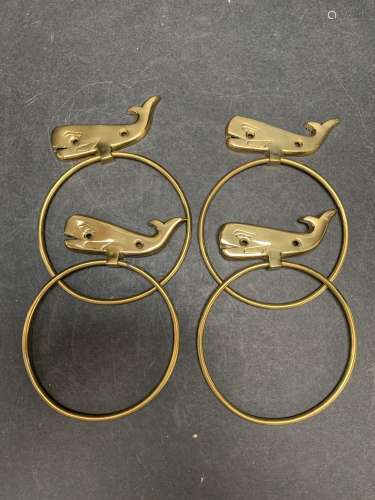 Lot of four vintage brass whale towel holders - AS IS
