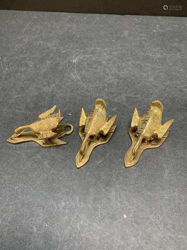 Lot of three vintage brass geese paper clips - AS IS