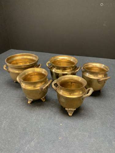 Lot of five vintage brass planters - AS IS