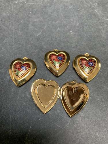 Set of four enamel brass lockets - AS IS