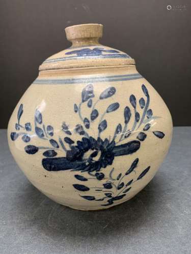 Blue and white jar with cover - AS IS