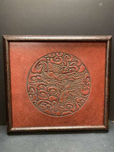 Framed lacquer panel with dragon design - AS IS