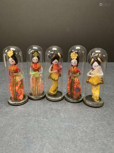 Lot of five vintage figures in glass - AS IS