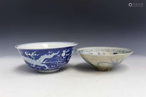 Two Chinese Blue and White Porcelain Bowls