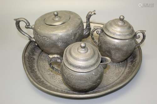 Chinese pewter tea set.