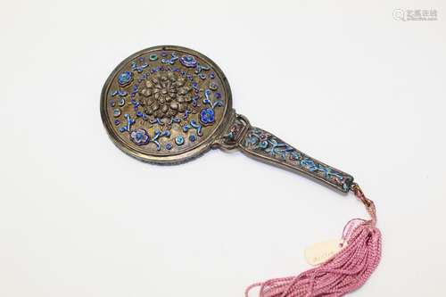 Antique Chinese Enameled Silver Mirror.