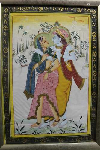 Indian painting on paper, framed.