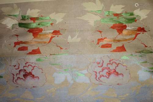 Japanese Silk OBI fabric Gold thread and Orange Floral