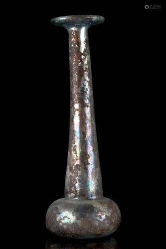 A ROMAN IRIDESCENT CANDLESTICK UNGUENTARIUM