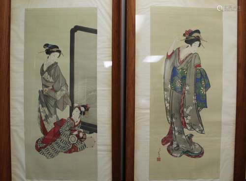 Two Japanese prints of the late 18th Century painting.