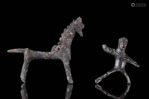 ROMANO- CELTIC BRONZE HORSE AND RIDER