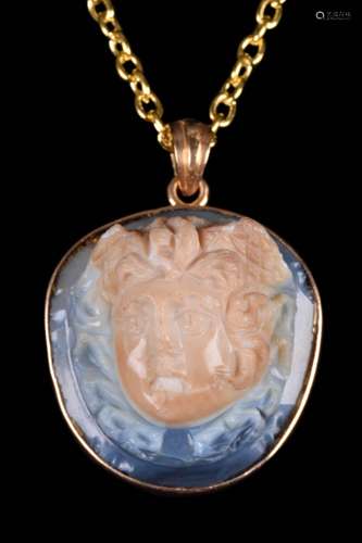 A ROMAN SARDONYX CAMEO OF MEDUSA PENDANT