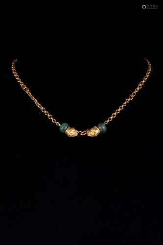 A GOLD NECKLACE WITH GREEK HELLENISTIC LION HEAD TERMINALS C...