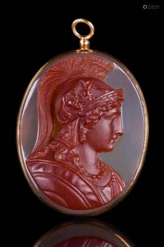 A POST CLASSICAL ATHENA PARTHENOS SHELL CAMEO GOLD BROOCH