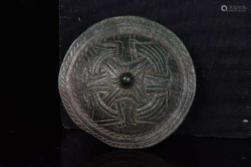 VIKING BRONZE DISC BROOCH WITH GARNET