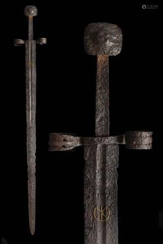 A MEDIEVAL CRUSADER SWORD WITH INLAID GOLD STAR