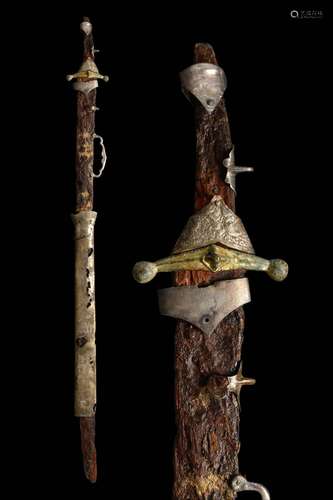 A MIGRATION PERIOD KHAZAR SWORD WITH SILVER HANDLE AND SCABB...