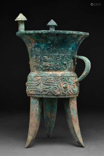 AN ARCHAIC CHINESE BRONZE JIA WITH AUTHENTICATION