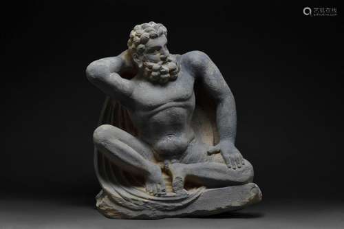 GANDHARAN SCHIST STATUE KNEELING TELAMON INSPIRED BY ATLAS