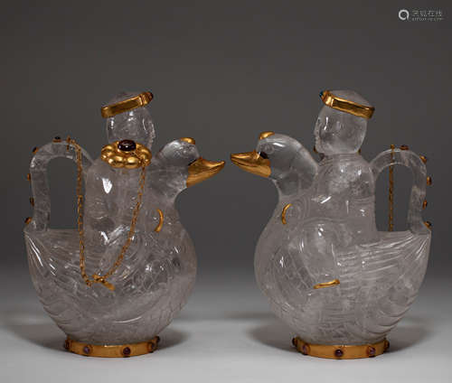 Chinese Liao Crystal man riding a duck pot