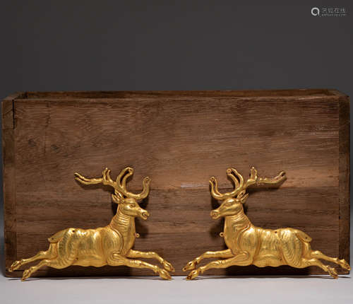 Chinese liao dynasty pure gold deer ornaments