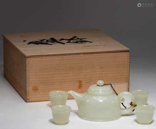 Chinese Hetian jade tea set of the Qing Dynasty