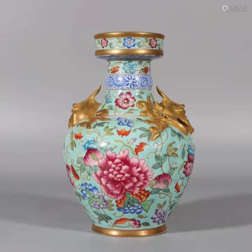 A fencai glaze and gilt vase