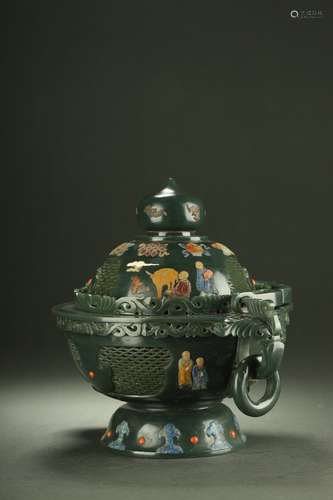 A carved jade censer