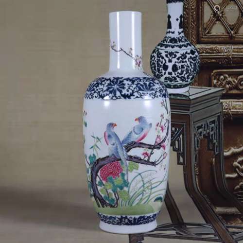 An underglaze blue and fencai glaze vase