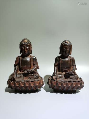 Pair bronze buddha