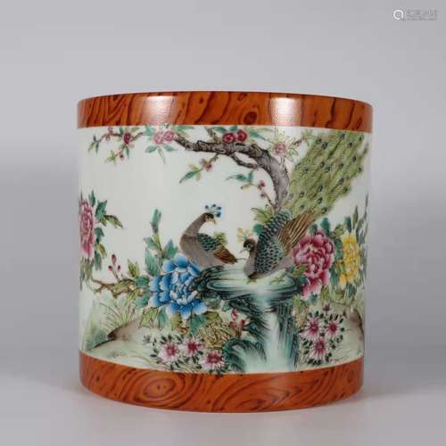 A fencai glaze phoenix brush pot