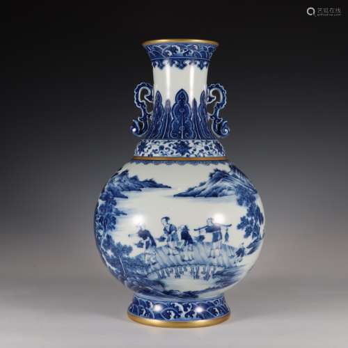 A blue and white decorative vase