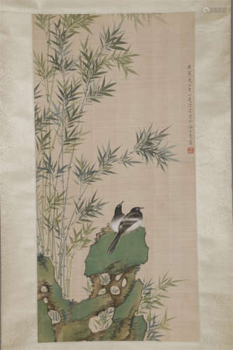 A Bamboo and Birds Painting by Lu Xiaoman.