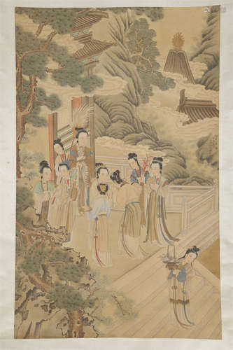 A Maids Painting on Silk by Jin Tingbiao.