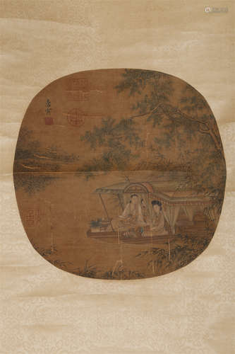 A Boating Painting on Silk by Tang Bohu.