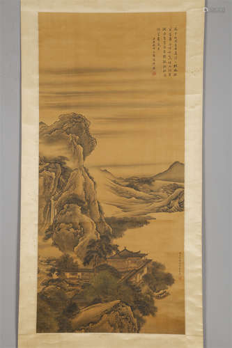 A Landscape Painting on Silk by Tang Bohu.