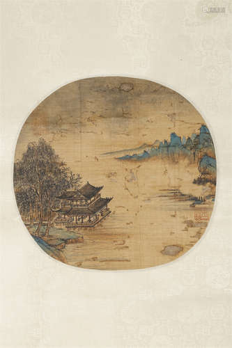 A Landscape and Pavilion Painting on Silk.