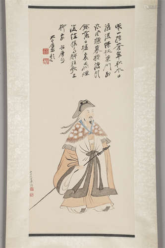 A Figure Painting on Paper by Pu Ru.