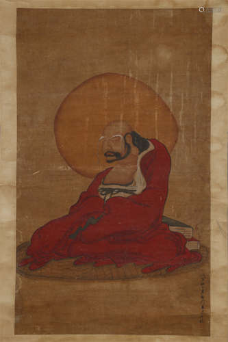 An Arhat Painting on Silk by Leng Mei.