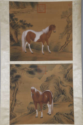 A Steed Painting on Silk by Lang Shining.