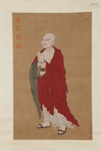 An Arhat Painting on Silk by Ding Yunpeng.