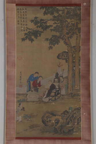 A Figure Story Painting on Silk by Tang Bohu.