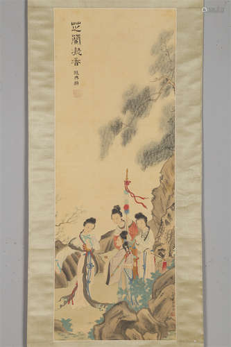 A Maids Painting on Silk by Jiao Bingzhen.