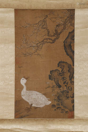 A White Goose Painting on Silk by Lv Ji.