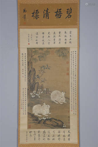 A White Rabbits Painting on Silk by Xu Xi.