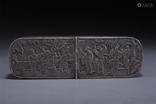 A Silver Lidded Box with Figure Story Motif.