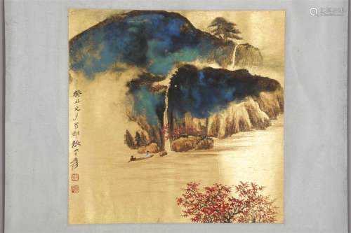 A Boating Painting on Paper by Zhang Daqian.